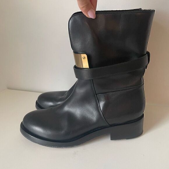 DOROTHEE SCHUMACHER Boots Black Leather Gold Biker Size EU 41 US 9.5 - Picture 4 of 12